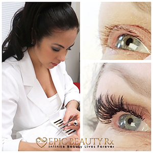 Woman receiving eyelash extensions