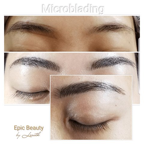Patient before and after microblading and after eyebrow tattooing