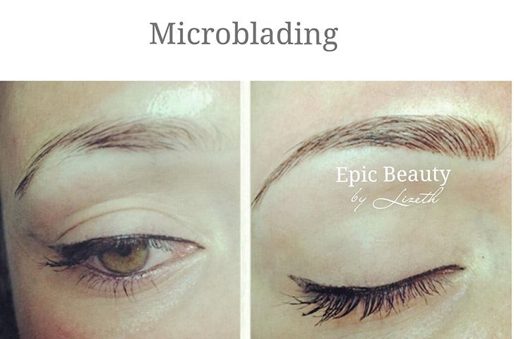 Closeup of patient before and after microblading